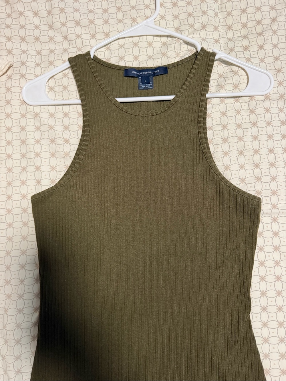 French Connection Olive Ribbed Mini Dress- Sleeveless Women’s Top
